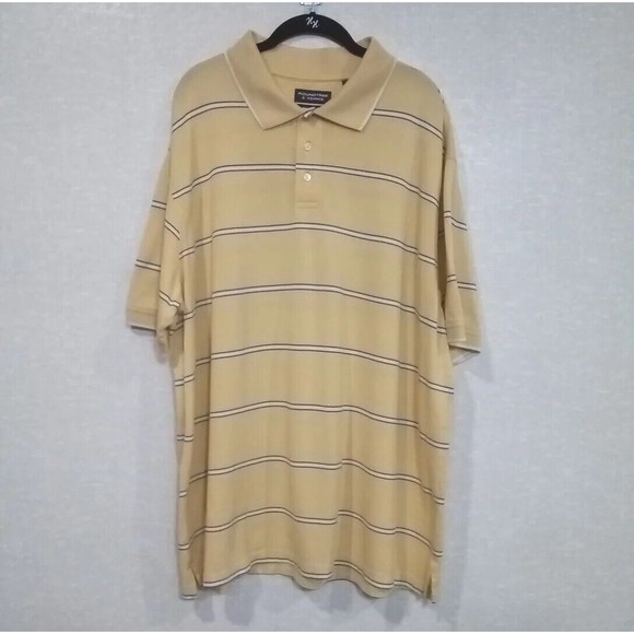 Roundtree & Yorke Polo Shirt Men 2XT 100% Cotton Yellow Stripped Short Sleeve - Picture 1 of 5